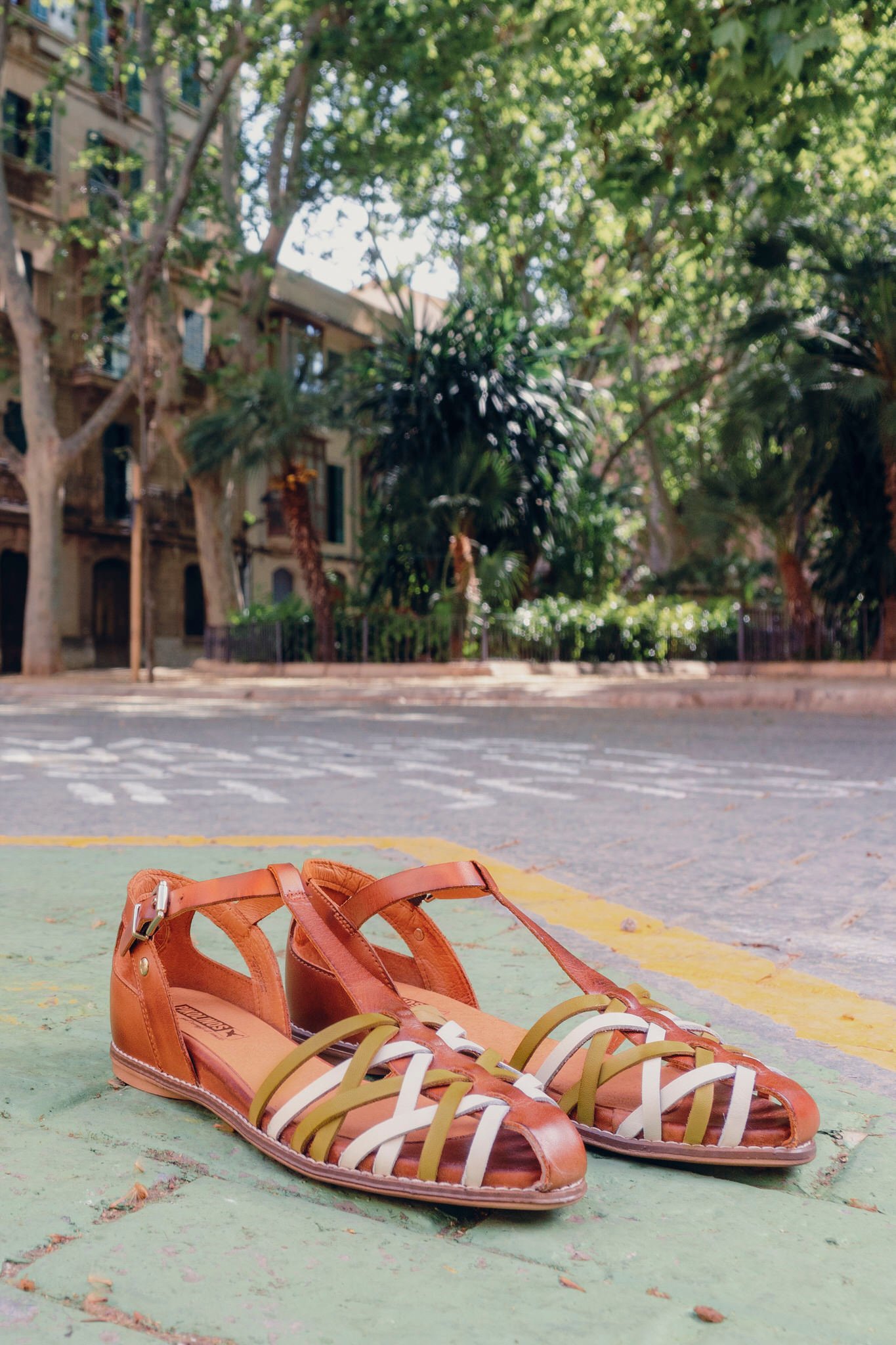 Photograph of Pikolinos women's sandals in the street